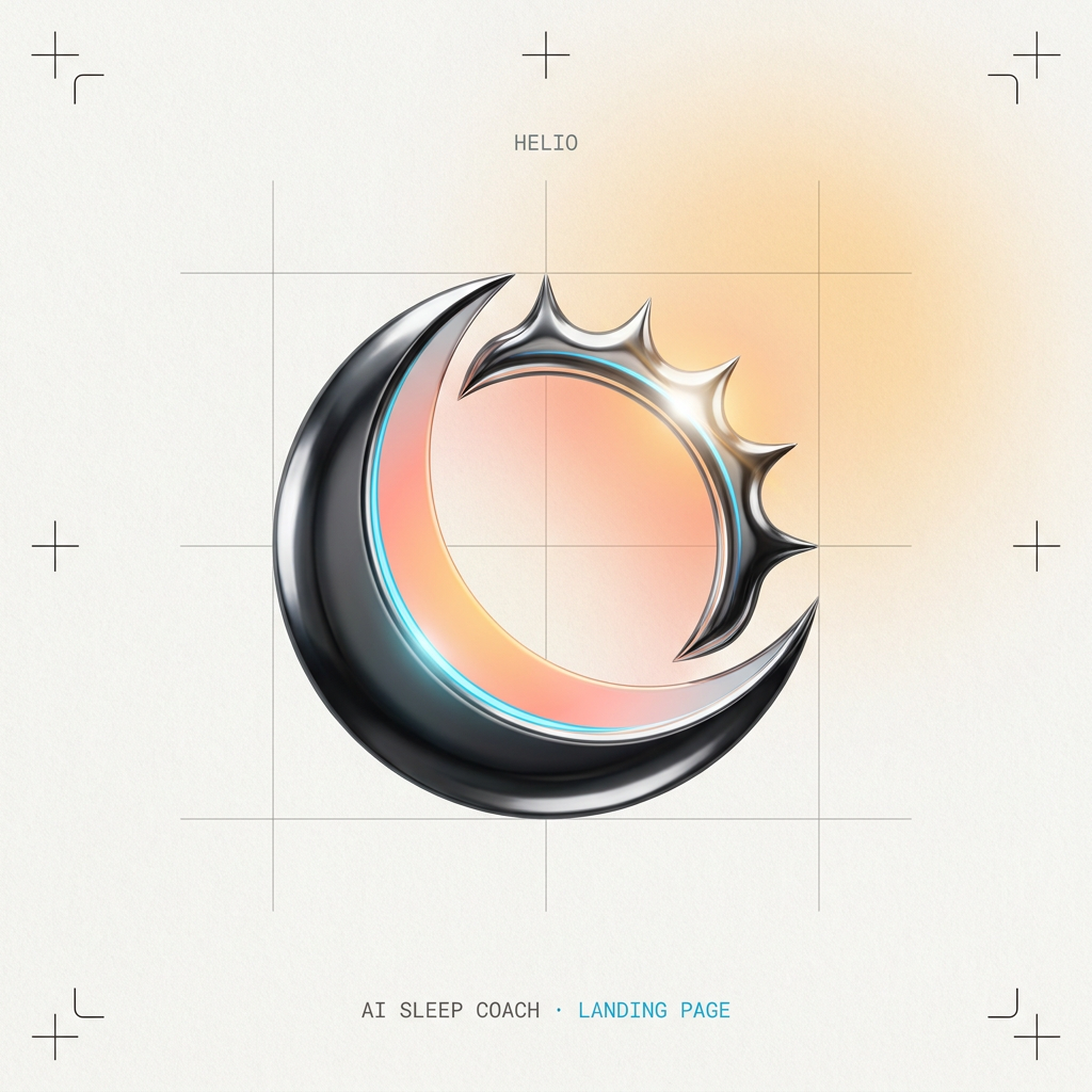 Helio mark — chrome moon over warm background